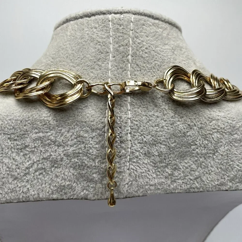 Vintage Oversized Textured Gold Tone Metal Linked Collar Vintage Chain Necklace